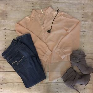 Blush High-low Open Fly Away Back Blouse